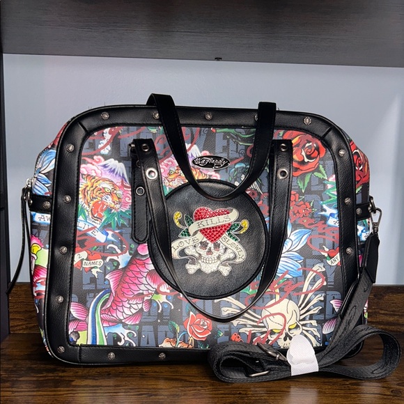 Ed Hardy Black and Multicolor Travel Bag Love Kills Slowly - Picture 1 of 14